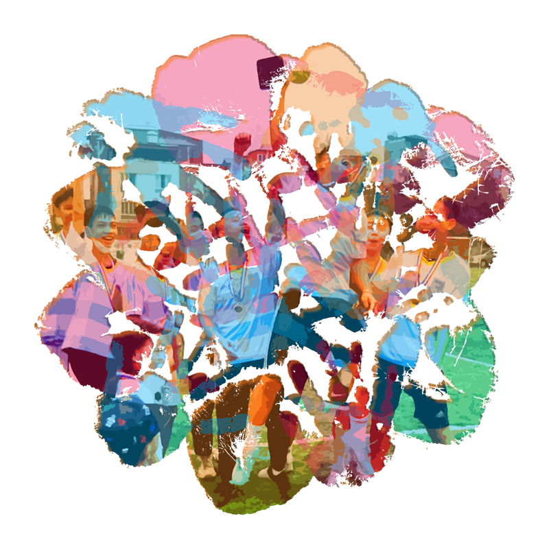 Colourful handprints for collaboration and the diversity in personality and background.