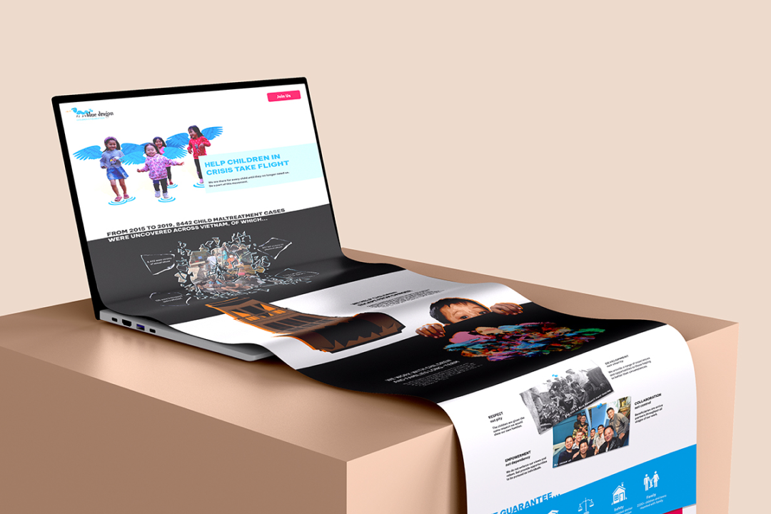 A landing page design overflowing out of the laptop screen.