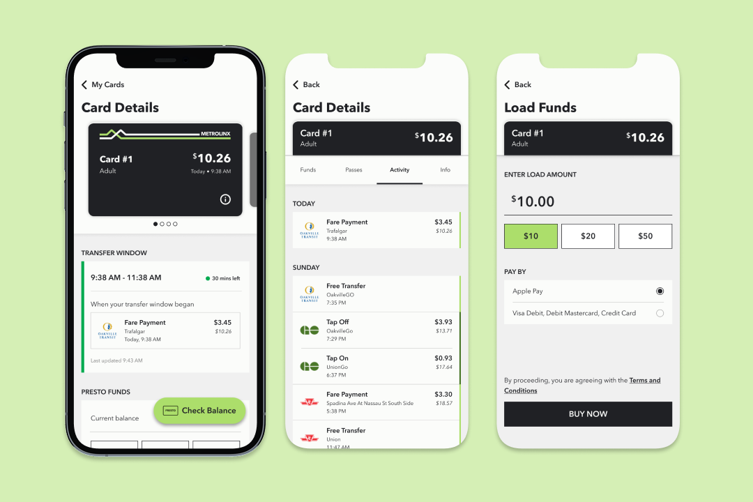 Phone screens showing the redesigned features of the PRESTO app.