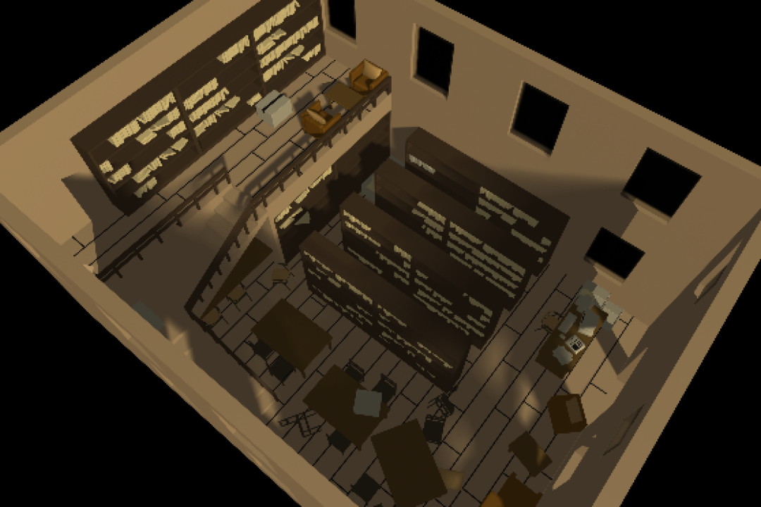 3D model of a library interior.