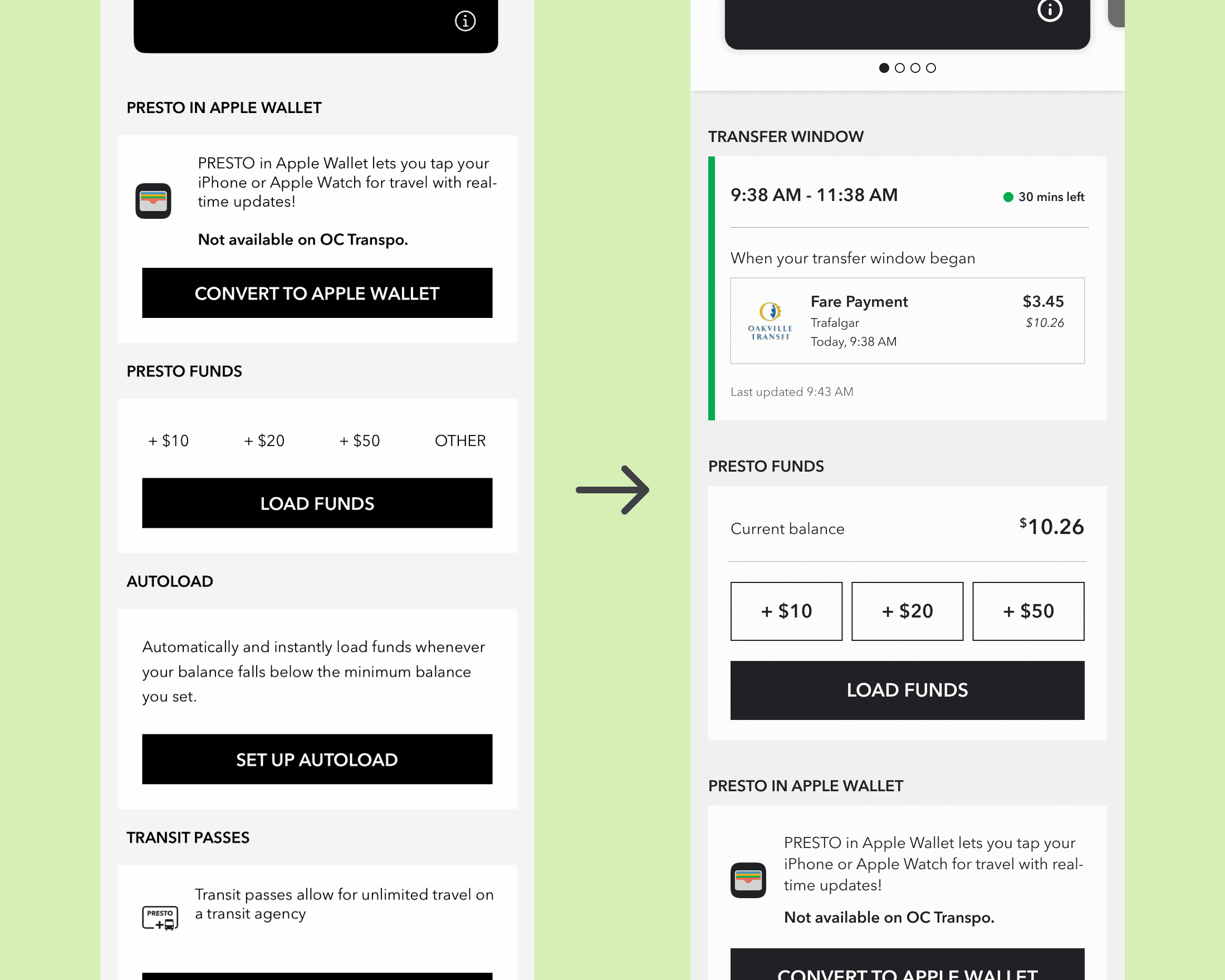 The sections on a card's details screen rearranged to provide easier access to important features.
