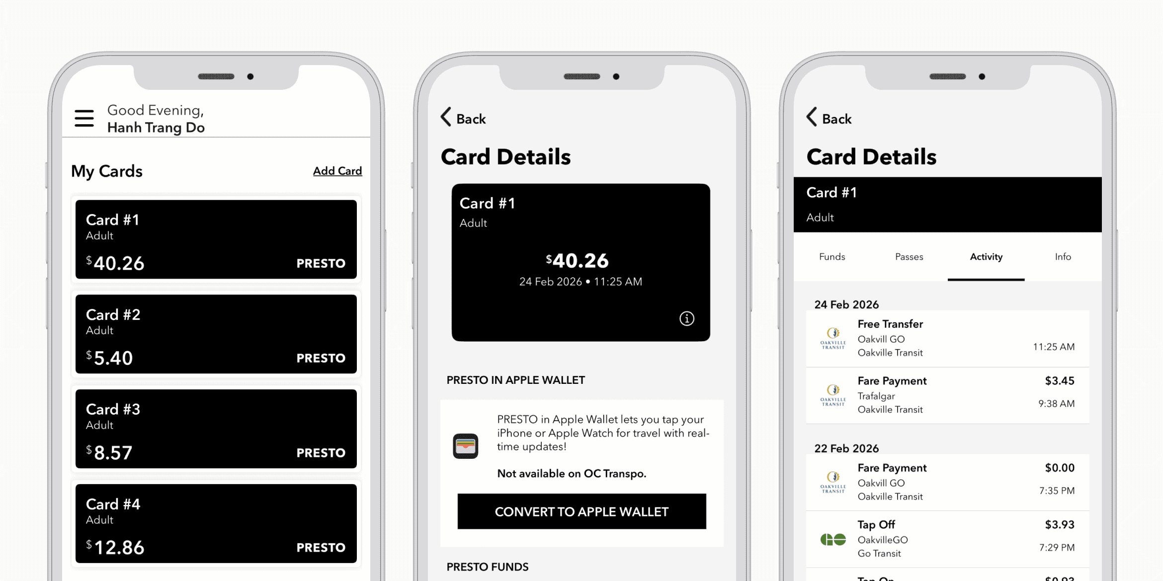 The current card design in the PRESTO app.
